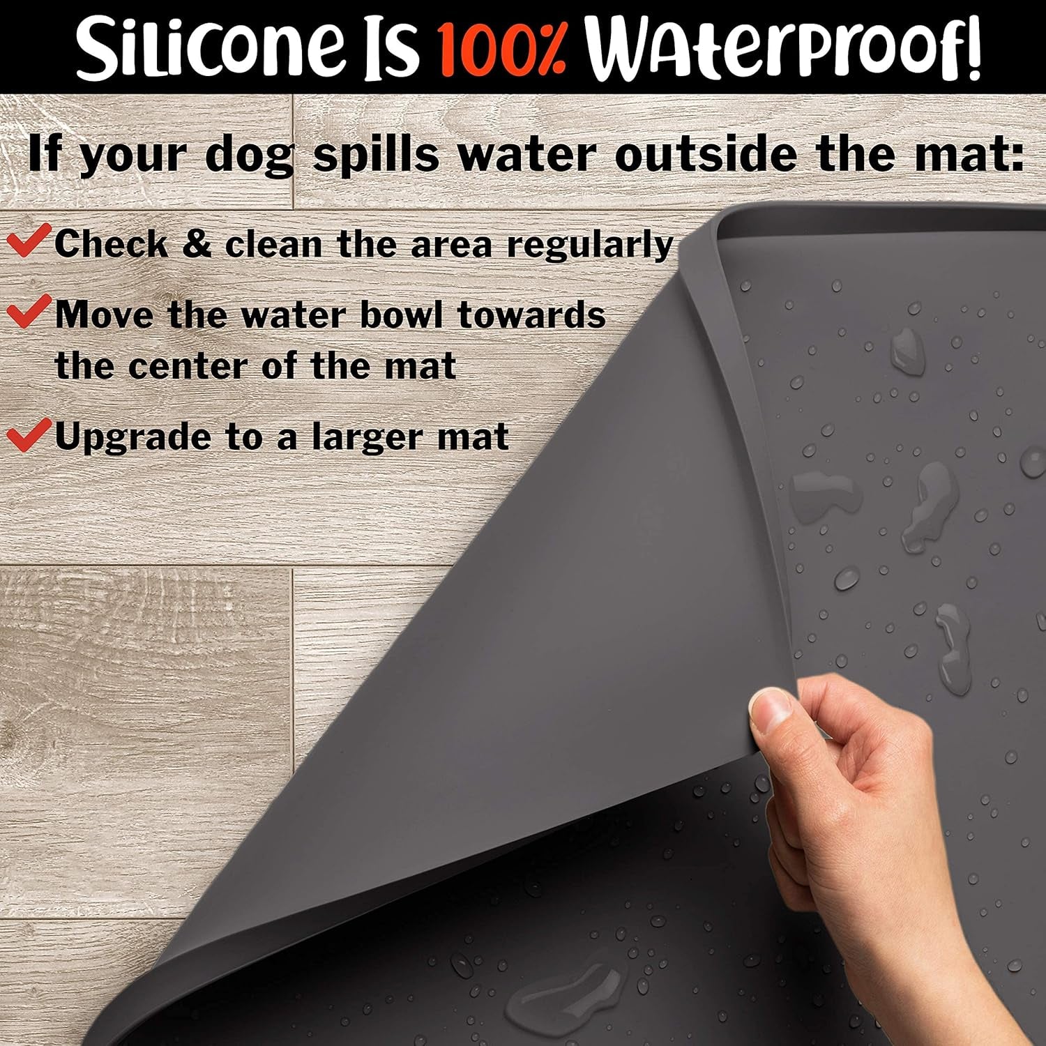 Dog Food Mat, Waterproof Dog Bowl Mat, Silicone Dog Mat for Food and Water, Pet Food Mat with Edges, Dog Food Mats for Floors, Nonslip Dog Feeding Mat, Puppy Supplies